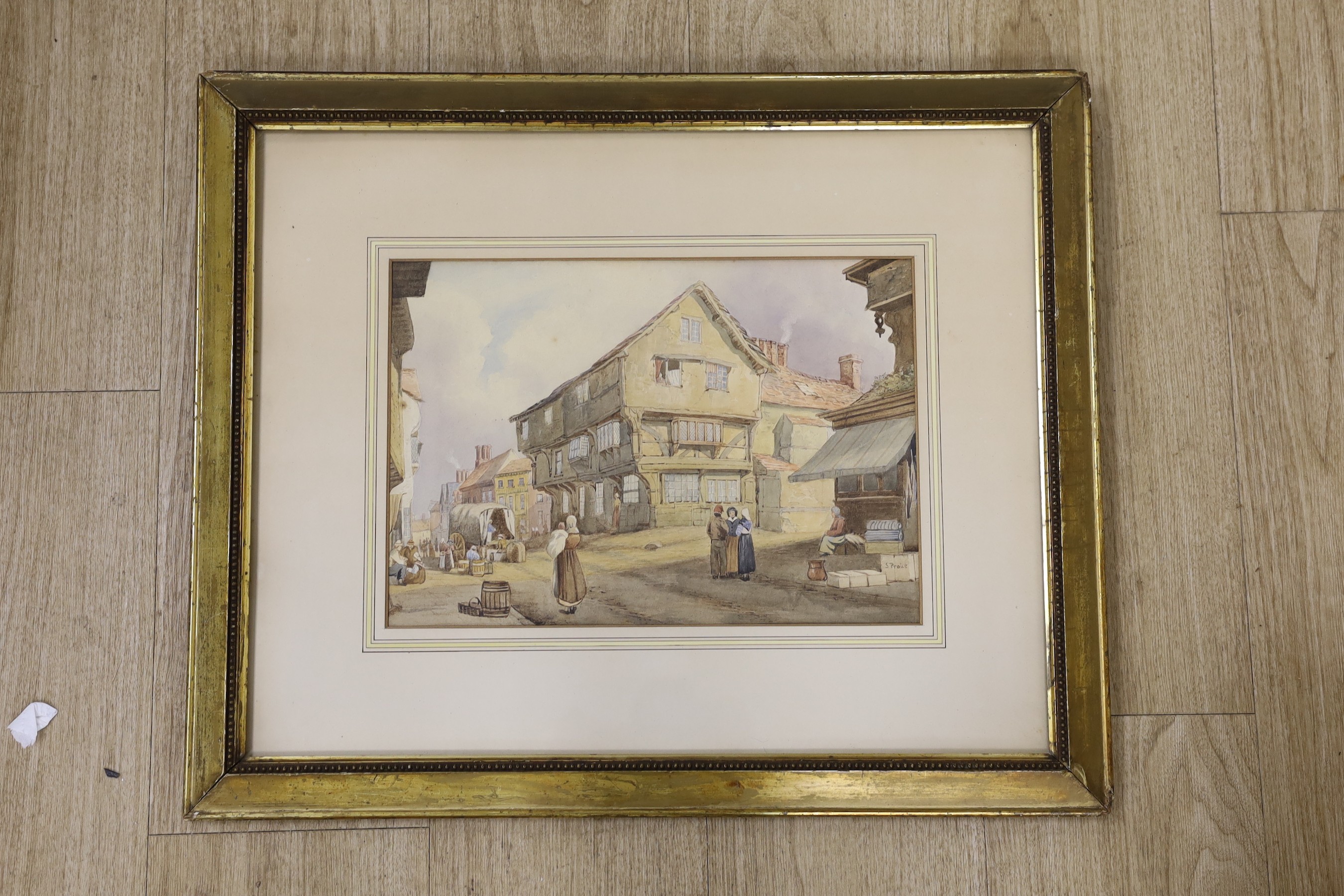 Circle of Samuel Prout, watercolour, Street scene, bears signature, 24 x 35cm